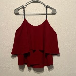 Elegant lovemarks Layered Camisole in Deep Red Beaded Straps M Sparkly Flowy Top